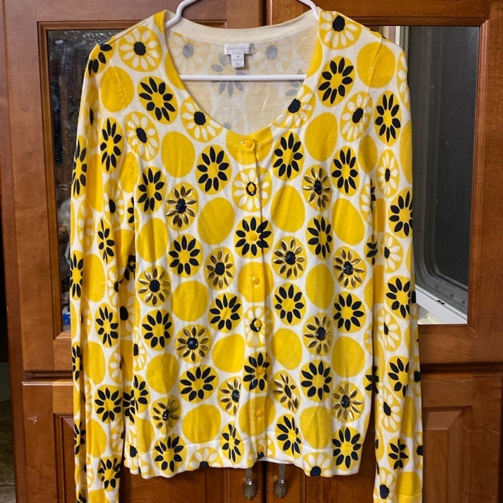 Chunky Yellow, Black & White knit Top Medium Fall Winter